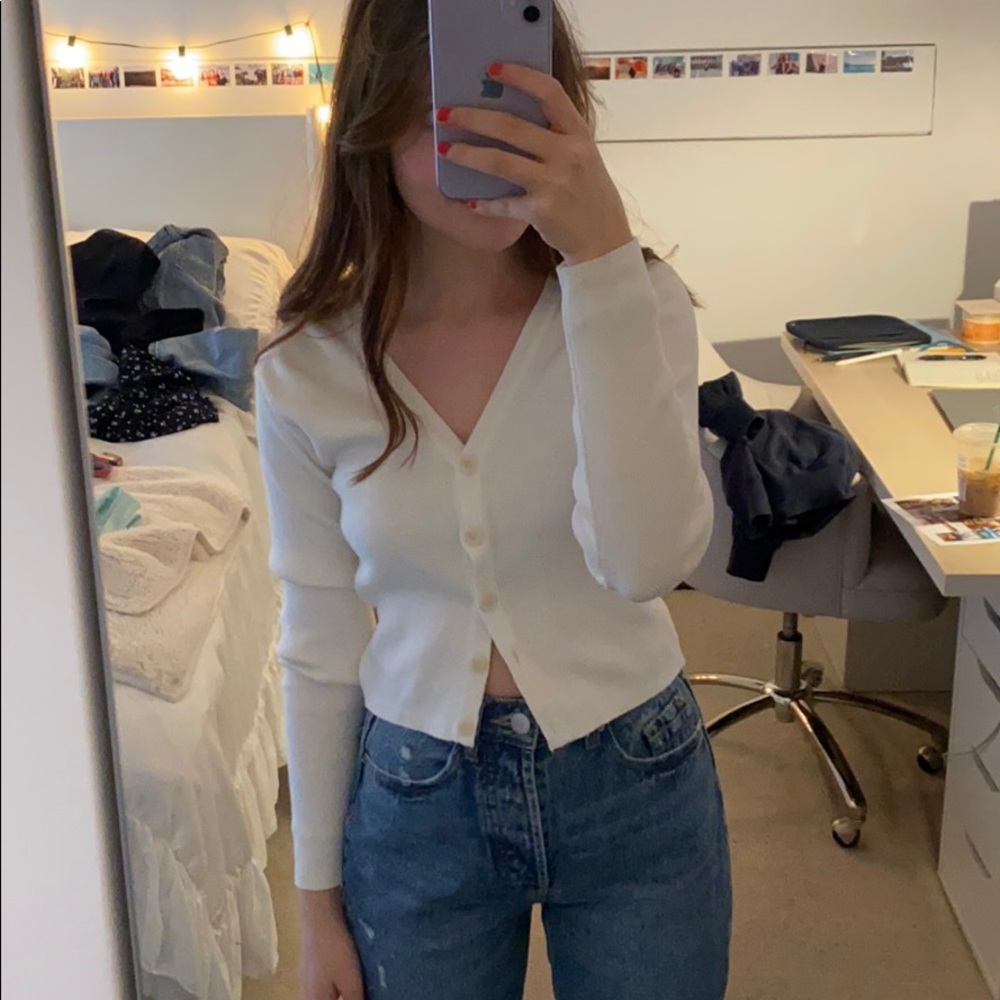 brandy white cardigan